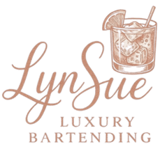 LynSue Luxury Bartending logo with cocktail.