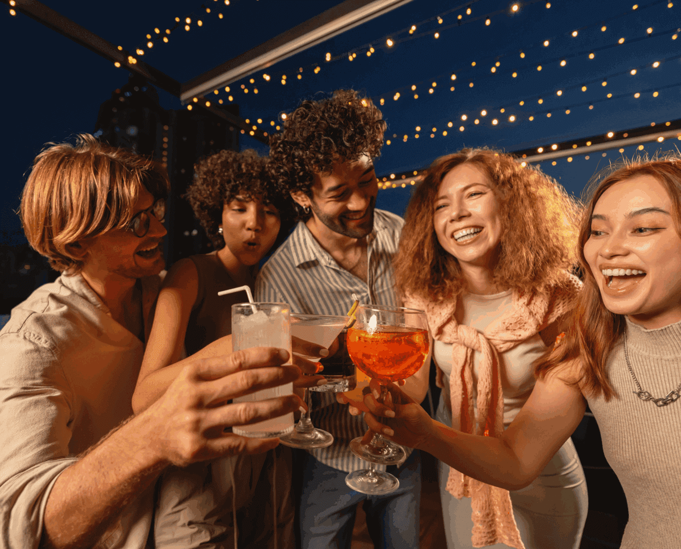 Cheerful gathering at a rooftop party